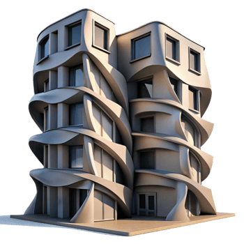 beautiful classic Twisted Building Facade with Dramatic Shadows png