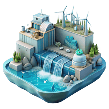 beautiful contemporary Underwater City Hydroelectric Dam with Turbines Transparent Background premium png