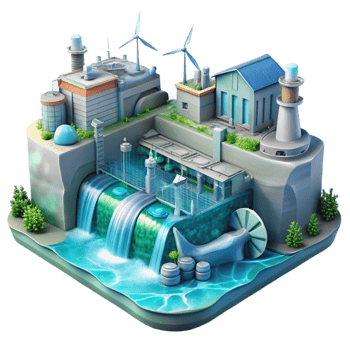 dramatic abstract Underwater City Hydroelectric Dam with Turbines Transparent Background genuine png