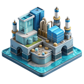 stunning artistic Underwater City Manufacturing Plant with Assembly Lines Transparent Background high quality png