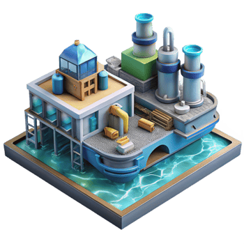 impressive rustic Underwater City Manufacturing Plant with Assembly Lines Transparent Background original png