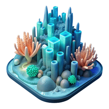 wonderful vintage Underwater City with Bio Luminescent Coral Transparent Background detailed png