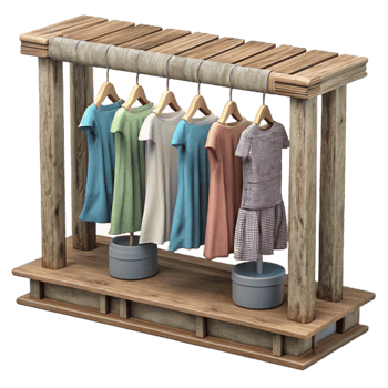vibrant classic Upcycled Clothing Display Rack Wooden Cutout png