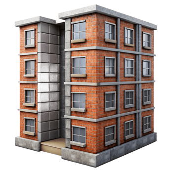 impressive rustic Urban Apartment Building Brick Facade Isolated authentic png