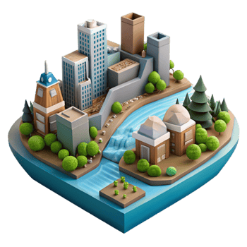 vibrant contemporary Urban River Landscape Illustration Isolated Transparent Background original png