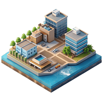 extraordinary modern Urban Waterfront Development Isometric View Isolated Transparent Background professional png