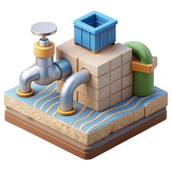 vibrant traditional Urban Water Supply System Diagram Isolated Element detailed png