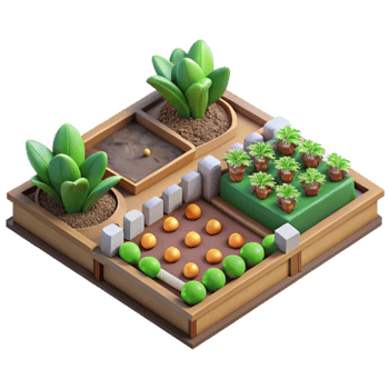 vibrant vintage Vegetable Garden Plot Top View Transparent Background with Lush Green original png