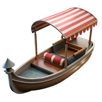 serene classic Venetian Gondola with Striped Canopy Isolated Element high quality png