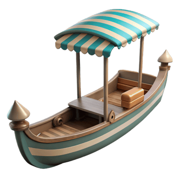elegant minimalist Venetian Gondola with Striped Canopy Isolated Element png