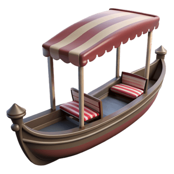 stunning classic Venetian Gondola with Striped Canopy Isolated Element genuine png