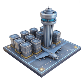 stunning rustic Vertical City Airport with Landing Pads Transparent Background original png