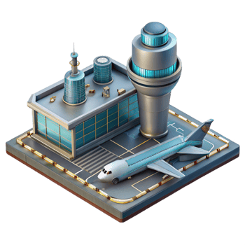 elegant vintage Vertical City Airport with Landing Pads Transparent Background high quality png