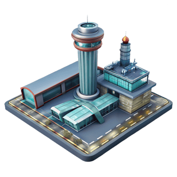elegant modern Vertical City Airport with Landing Pads Transparent Background genuine png