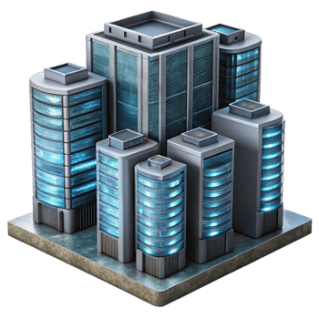 magnificent modern Vertical City Data Center with Servers Transparent high quality png