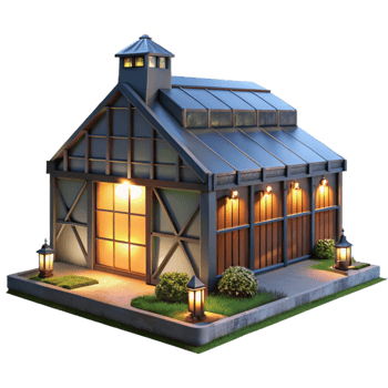 vibrant traditional Vertical Farm Exterior Night View Transparent Background png