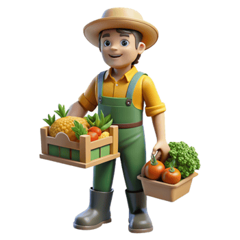 beautiful creative Vertical Farm Worker Harvesting Vegetables Isolated high resolution png