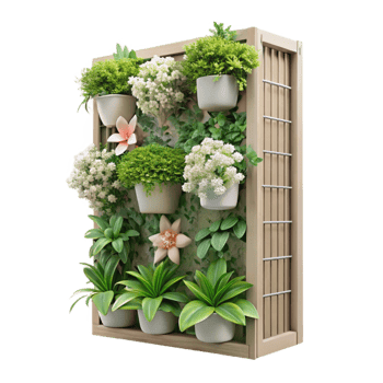 stunning classic Vertical Garden with Flowering Plants Transparent Background premium png