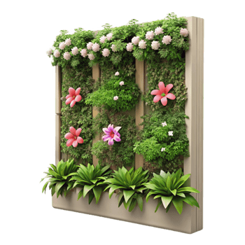 impressive abstract Vertical Garden with Flowers Isolated on White png