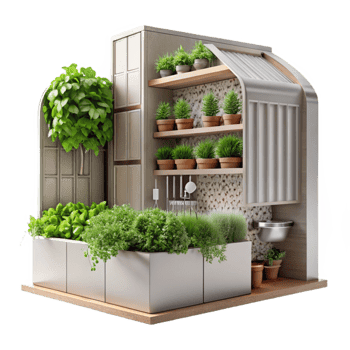 beautiful classic Vertical Garden with Herbs Cutout Kitchen Setting high resolution png