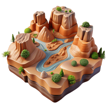 dramatic contemporary Virtual Landscape with Canyons and Valleys Cutout Transparent Background exclusive png
