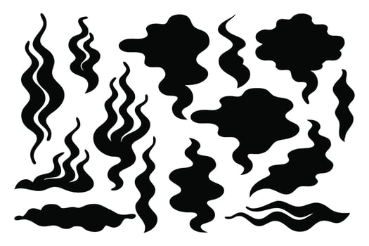 Smoke silhouettes set isolated flat illustration on white background. vector