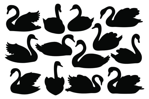 Swan silhouettes set isolated flat illustration on white background. vector