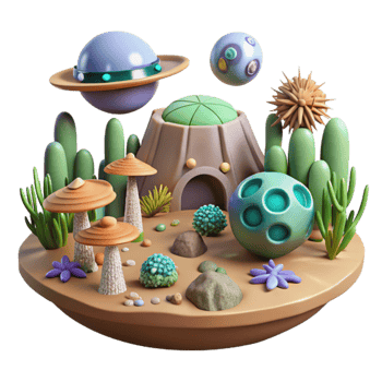 serene abstract Virtual World with Alien Flora and Fauna Cutout high quality png