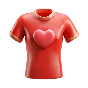 dramatic rustic Volunteer Shirt with Heart Icon Transparent Background with Red Color high resolution png