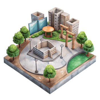 stunning creative Watercolor Painting of Urban Park Cutout professional png