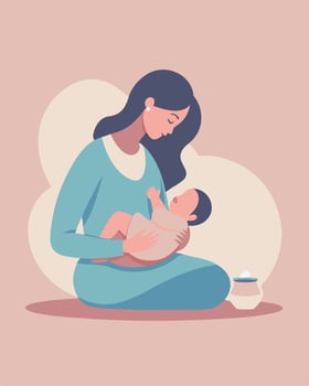Caring Scene Mother Gently Feeding Her Baby With Love vector