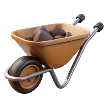 beautiful minimalist Wheelbarrow Filled with Soil Side View Cutout with Earth Tones high quality png