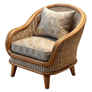 serene modern Wicker Chair with Cushion Side View Cutout premium png