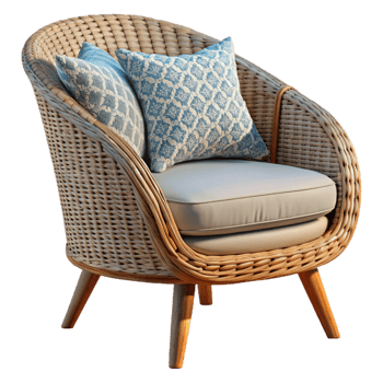 serene creative Wicker Chair with Cushion Side View Cutout high resolution png