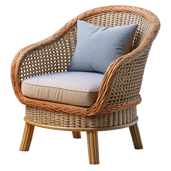 serene artistic Wicker Chair with Cushion Side View Cutout professional png