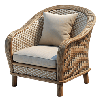 elegant artistic Wicker Chair with Cushion Side View Cutout premium png