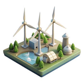 impressive minimalist Wind Turbine Farm Landscape View Transparent professional png
