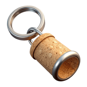 beautiful artistic Wine Cork Keychain with Metal Ring Isolated genuine png