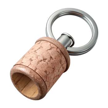 elegant contemporary Wine Cork Keychain with Metal Ring Isolated authentic png