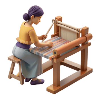 serene abstract Woman Weaving on Loom Side View Transparent Background with Soft Lighting high resolution png