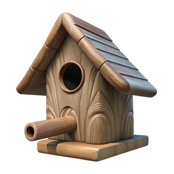 impressive artistic Wooden Birdhouse on Branch Side Angle Transparent Background genuine png