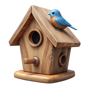 magnificent minimalist Wooden Birdhouse with Bird Side Angle Transparent Background high resolution png
