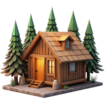 magnificent contemporary Wooden Cabin in Forest Front View Transparent Background original png