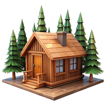 dramatic minimalist Wooden Cabin in Forest Front View Transparent Background high quality png