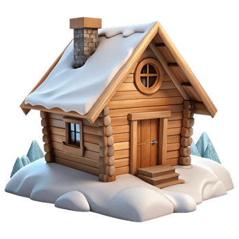 beautiful traditional Wooden Cabin in Snowy Mountains Cutout authentic png