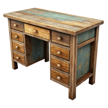 beautiful classic Wooden Desk with Drawers Isolated png