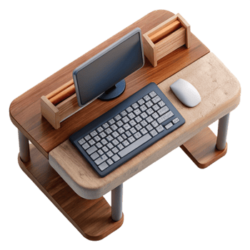 elegant artistic Wooden Desk with Keyboard Top View Cutout high resolution png