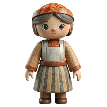 elegant abstract Wooden Doll with Traditional Costume Standing Upright Cutout authentic png