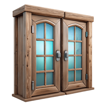 serene vintage Wooden Door with Glass Panels Isolated professional png