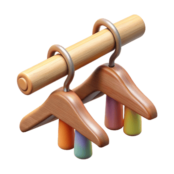 dramatic classic Wooden Hangers on Rail Isolated Transparent Background high resolution png